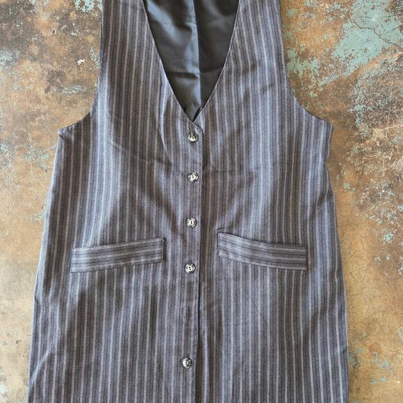 Vintage 90s Jumper Midi Dress Size 10 M Gray Pin Stripe Menswear Corpcore - Picture 3 of 6